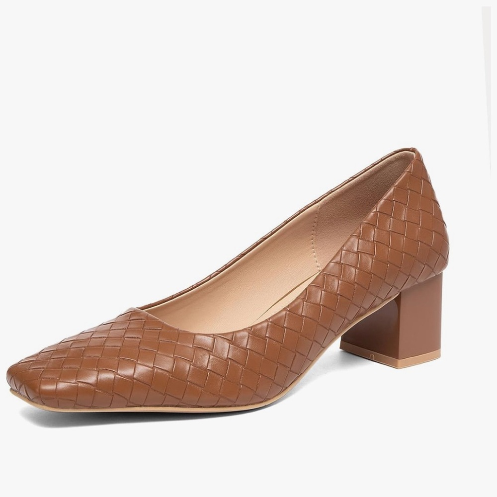 Woven Block Heel Pump in Brown